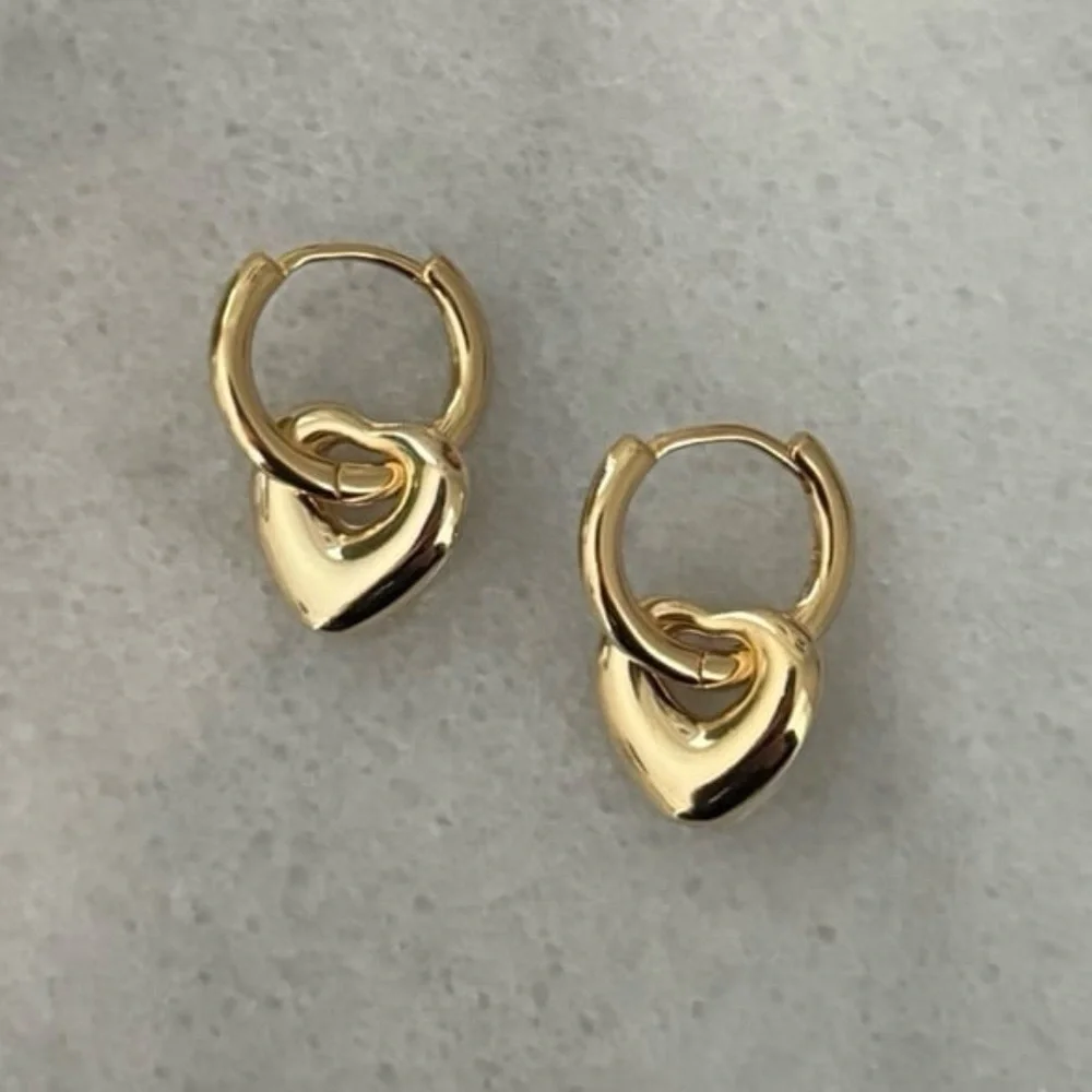 COPY - COPY - Gold Bubble Heart Charm Dangle Huggie Hoop Earrings  Brand New